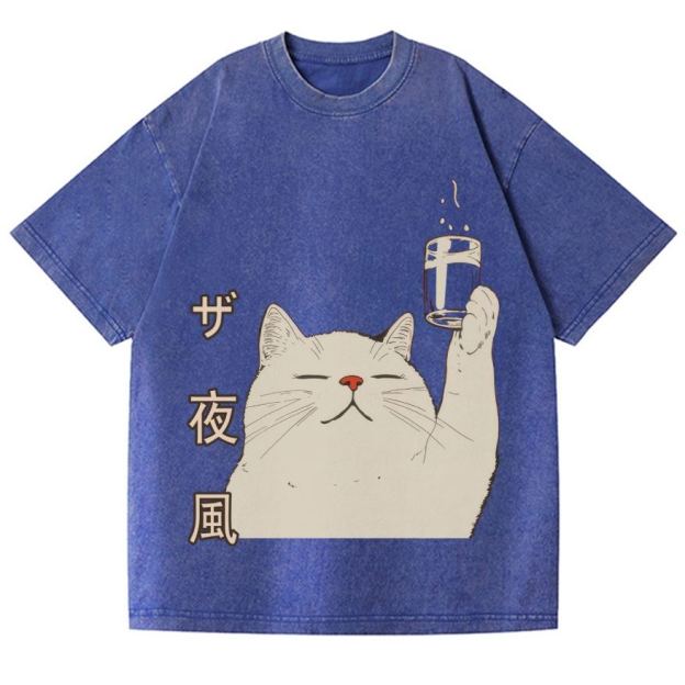 Unisex Cat Vintage Wash Japanese Design T-Shirt