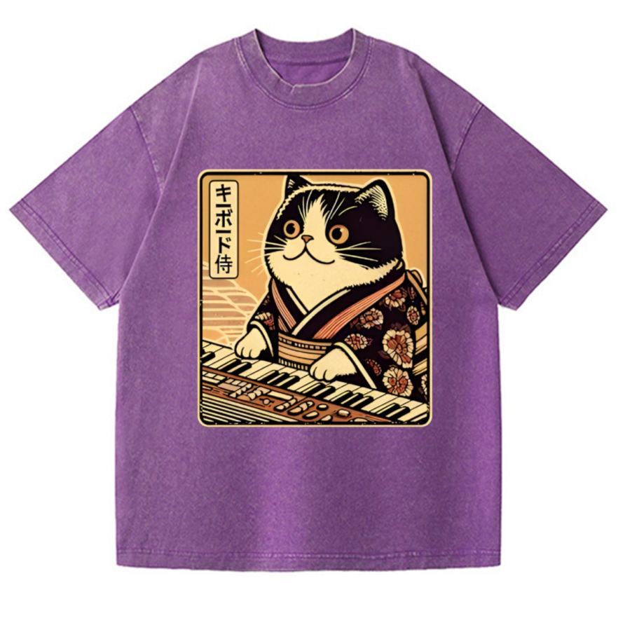 Music Cat Vintage Wash Japanese Design T-Shirt