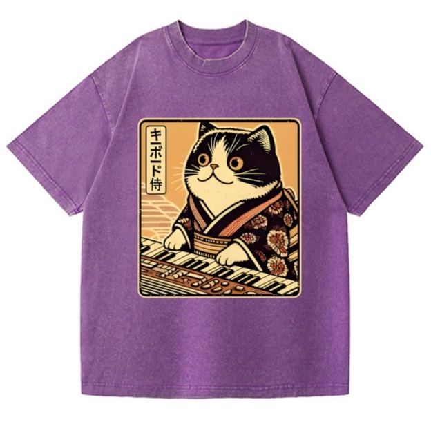Music Cat Vintage Wash Japanese Design T-Shirt