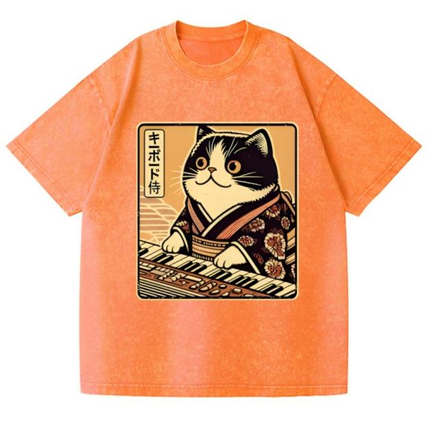 Music Cat Vintage Wash Japanese Design T-Shirt