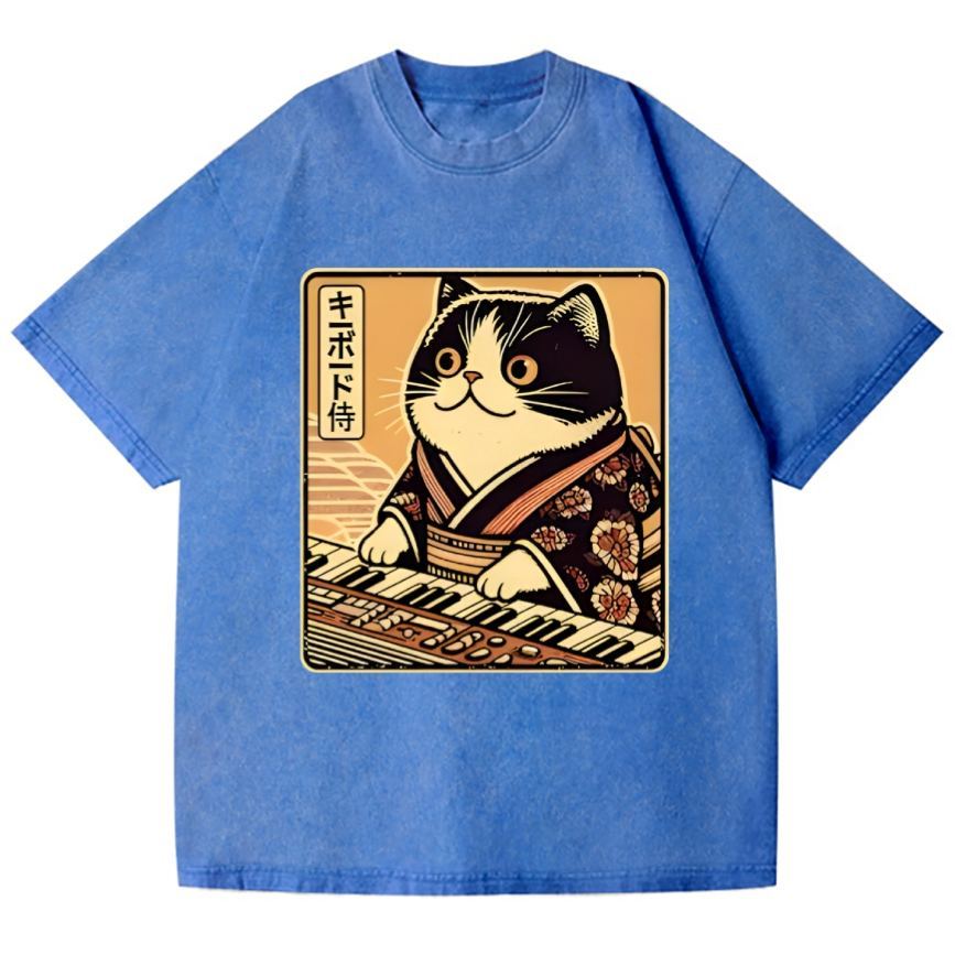 Music Cat Vintage Wash Japanese Design T-Shirt