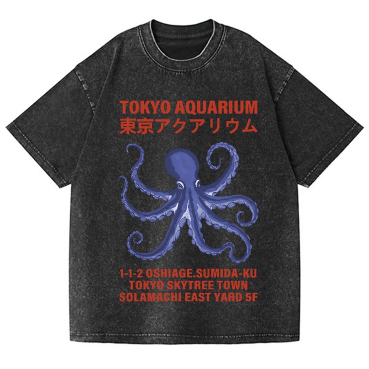 Unisex Tokyo Aquarium Octopus Vintage Wash Japanese Design T-Shirt