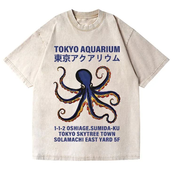 Unisex Tokyo Aquarium Octopus Vintage Wash Japanese Design T-Shirt