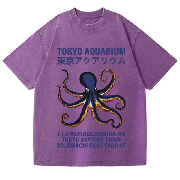 Unisex Tokyo Aquarium Octopus Vintage Wash Japanese Design T-Shirt