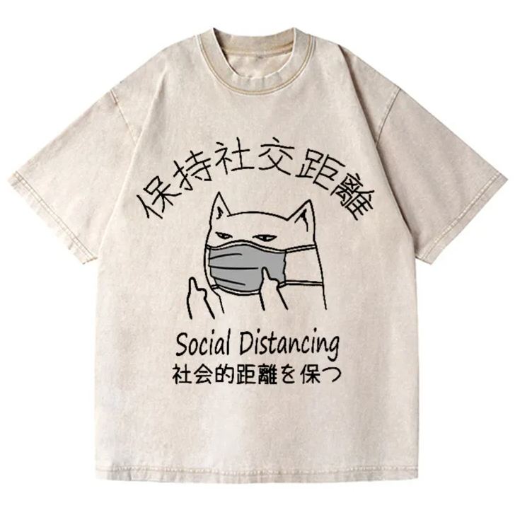 Unisex Social Distancing Vintage Wash Japanese Design T-Shirt
