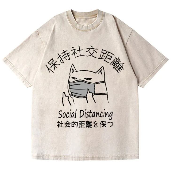 Unisex Social Distancing Vintage Wash Japanese Design T-Shirt