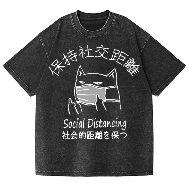 Unisex Social Distancing Vintage Wash Japanese Design T-Shirt