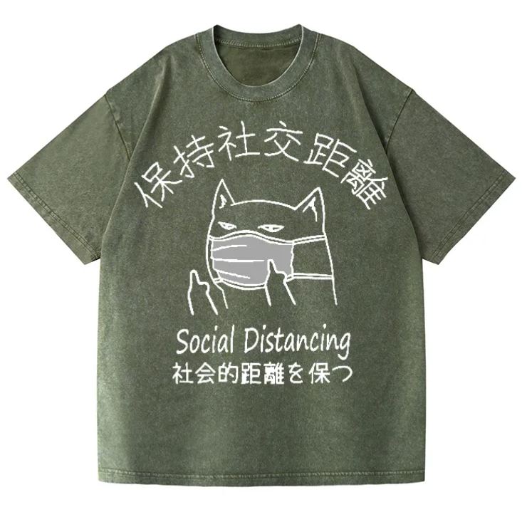 Unisex Social Distancing Vintage Wash Japanese Design T-Shirt