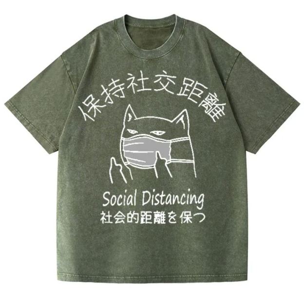 Unisex Social Distancing Vintage Wash Japanese Design T-Shirt