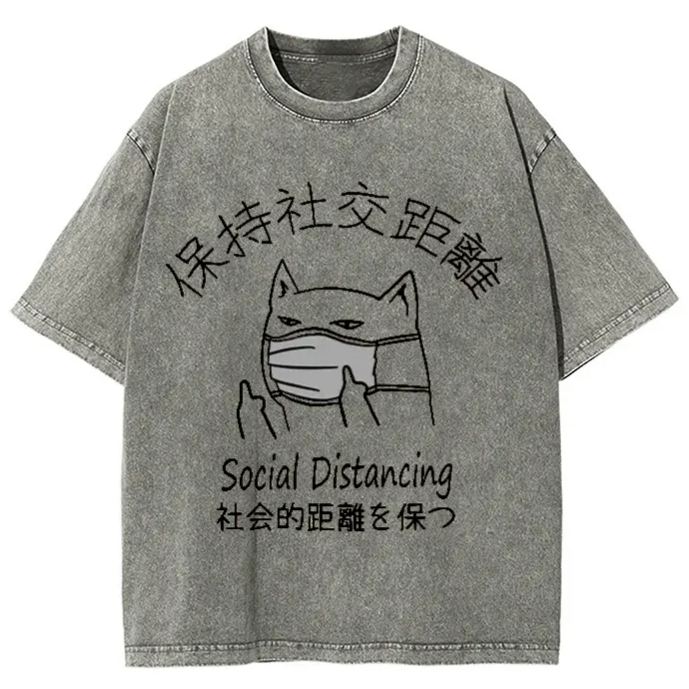 Unisex Social Distancing Vintage Wash Japanese Design T-Shirt