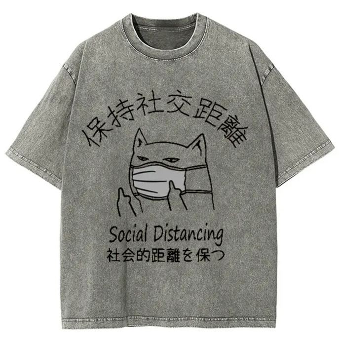 Unisex Social Distancing Vintage Wash Japanese Design T-Shirt
