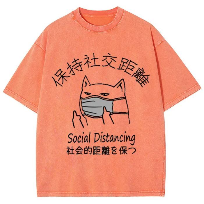 Unisex Social Distancing Vintage Wash Japanese Design T-Shirt
