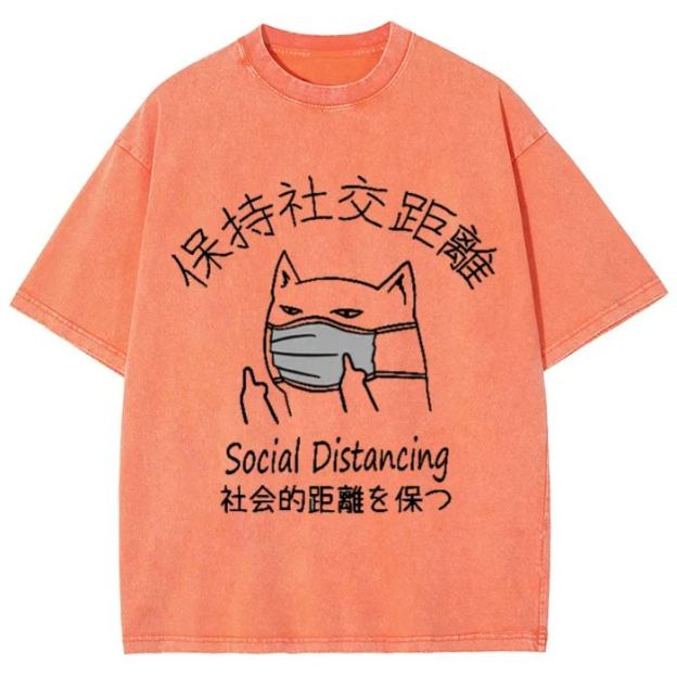 Unisex Social Distancing Vintage Wash Japanese Design T-Shirt