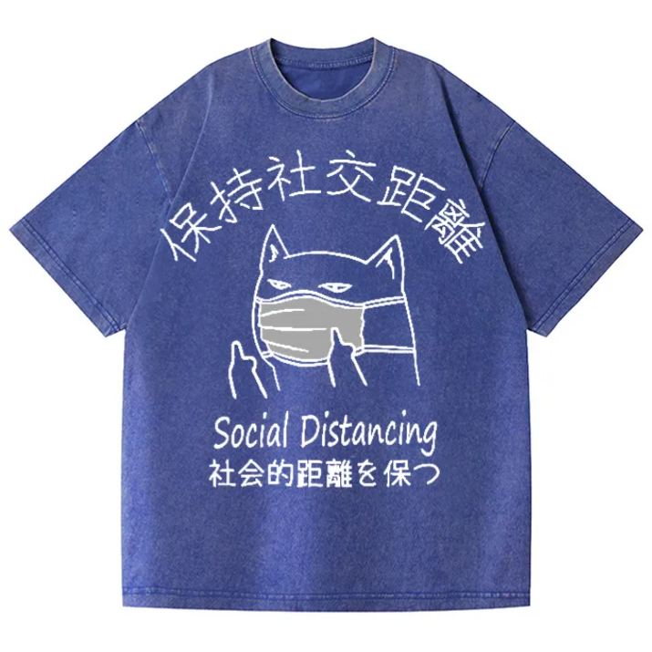 Unisex Social Distancing Vintage Wash Japanese Design T-Shirt