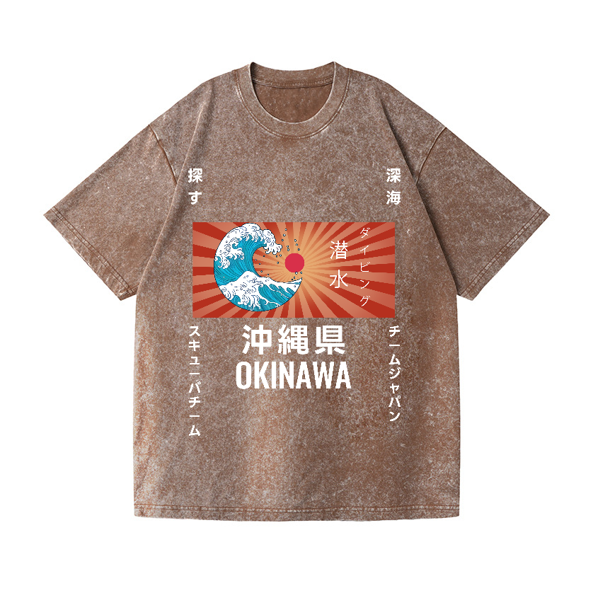 Okinawa Wave Vintage Wash Japanese Design T-Shirt