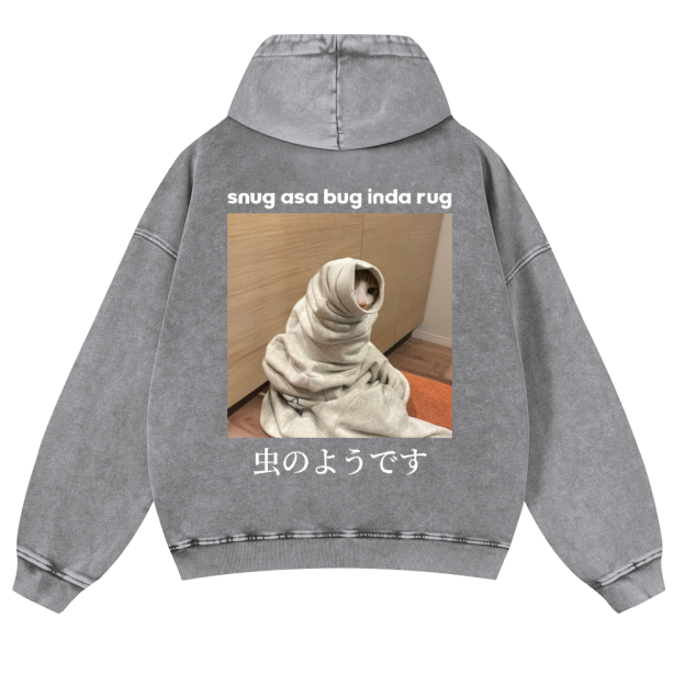 Snug Cat Vintage Washed Cotton Back Art Hoodie