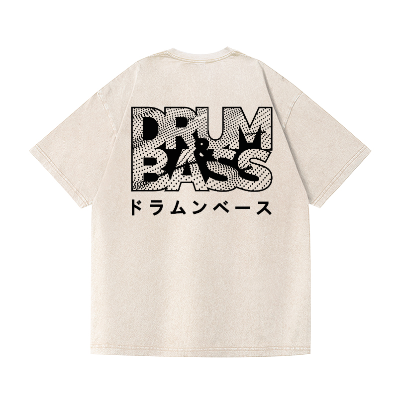 Drum and Bass Vintage Wash Japanese Design Back Art T-Shirt