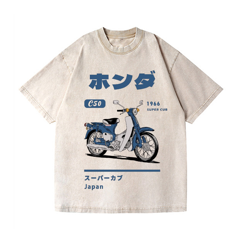 Honda C50 Super Cub Motorcycle Vintage Wash Japanese Design T-Shirt