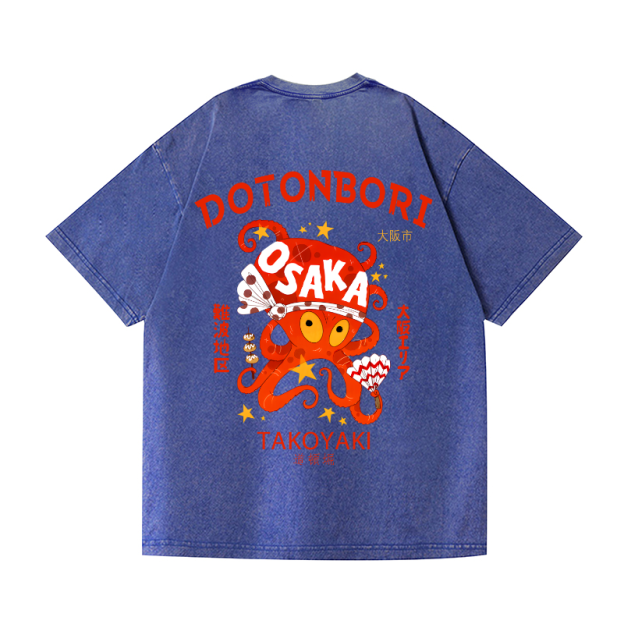 Osaka Dotonbori Vintage Wash Japanese Design Back Art T-Shirt
