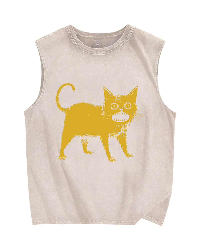 Horrible Japanese Cat Vintage Distressed Washed Tank Top