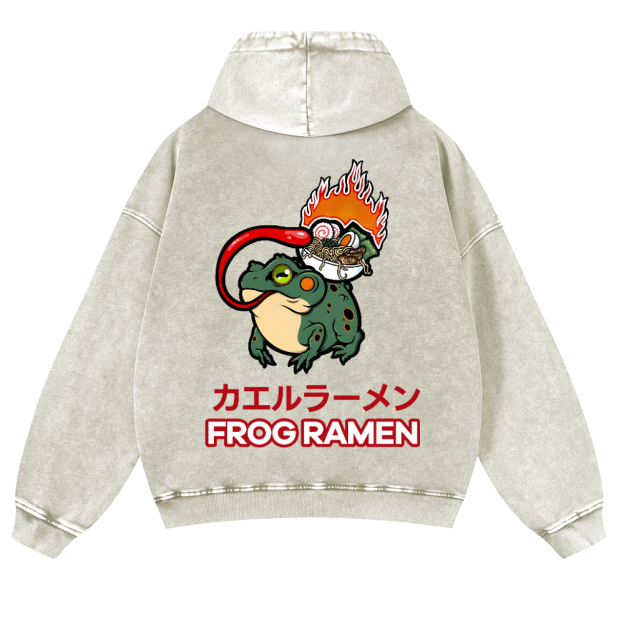 Frog Ramen Vintage Washed Cotton Back Art Hoodie