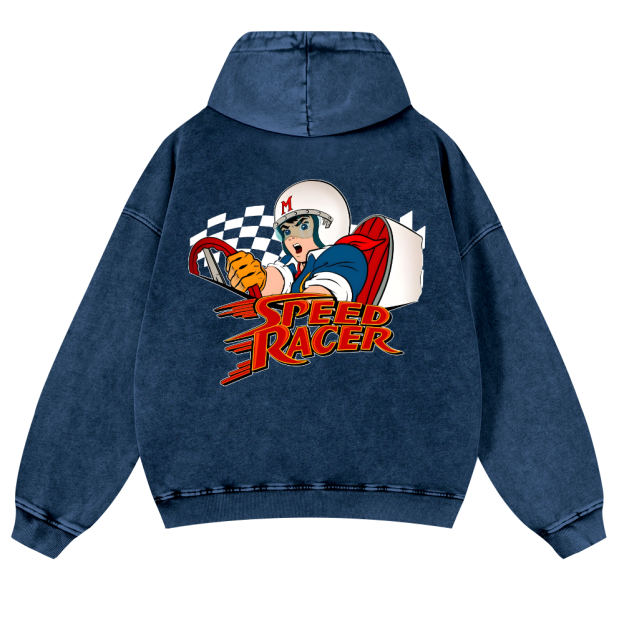 Speed Racer Vintage Washed Cotton Back Art Hoodie