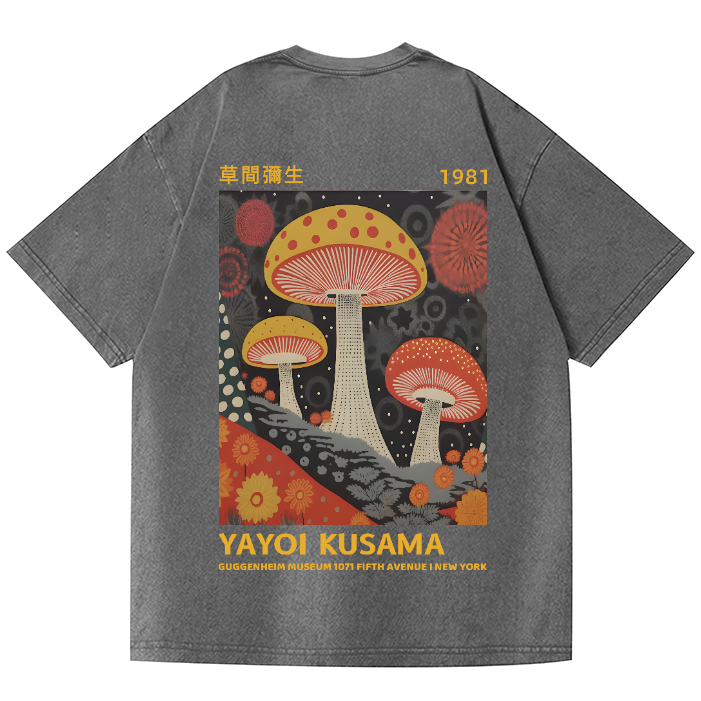 Yayoi Kusama Mushroom Vintage Wash Japanese Design Back Art T-Shirt