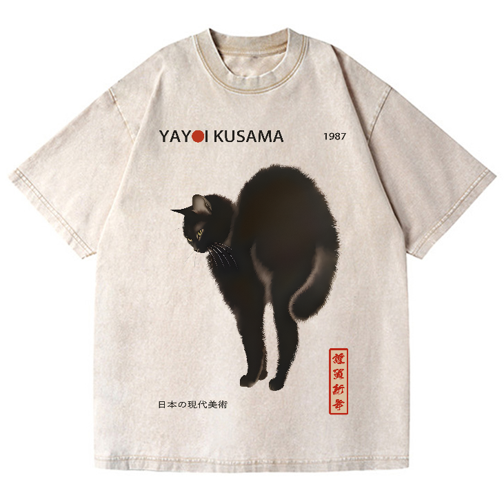 Yayoi Kusama Cat Vintage Wash Japanese Design T-Shirt