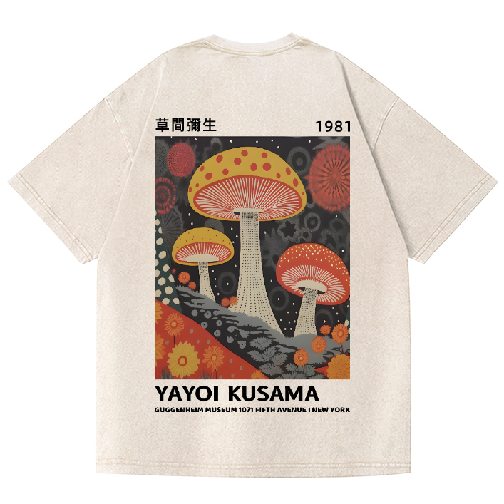 Yayoi Kusama Mushroom Vintage Wash Japanese Design Back Art T-Shirt