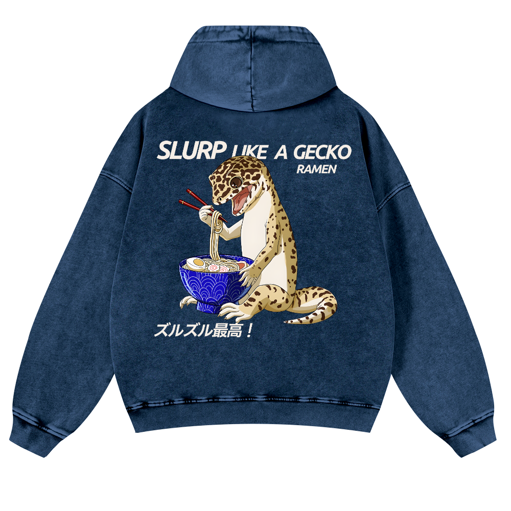 Gecko Vintage Washed Cotton Back Art Hoodie