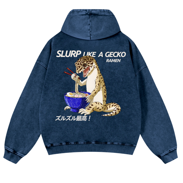 Gecko Vintage Washed Cotton Back Art Hoodie