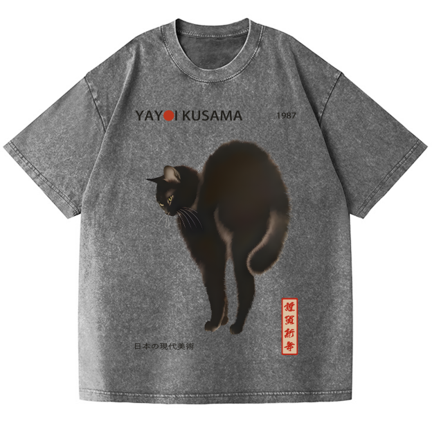 Yayoi Kusama Cat Vintage Wash Japanese Design T-Shirt