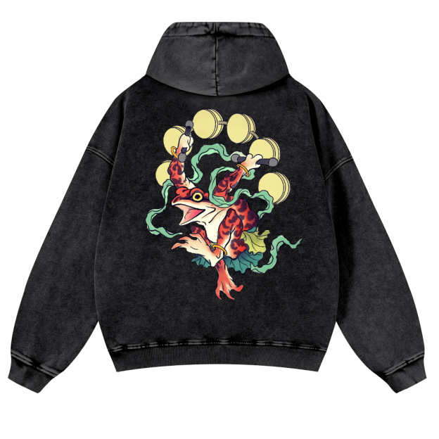 Frog Vintage Washed Cotton Back Art Hoodie