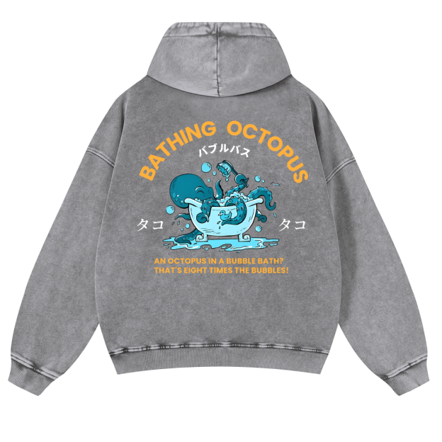 Bubble Bath Octopus Vintage Washed Cotton Back Art Hoodie