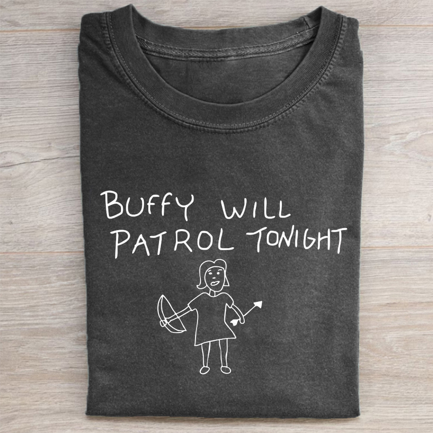 Unisex Buffy Will Patrol Tonight Printed Washed T-shirt