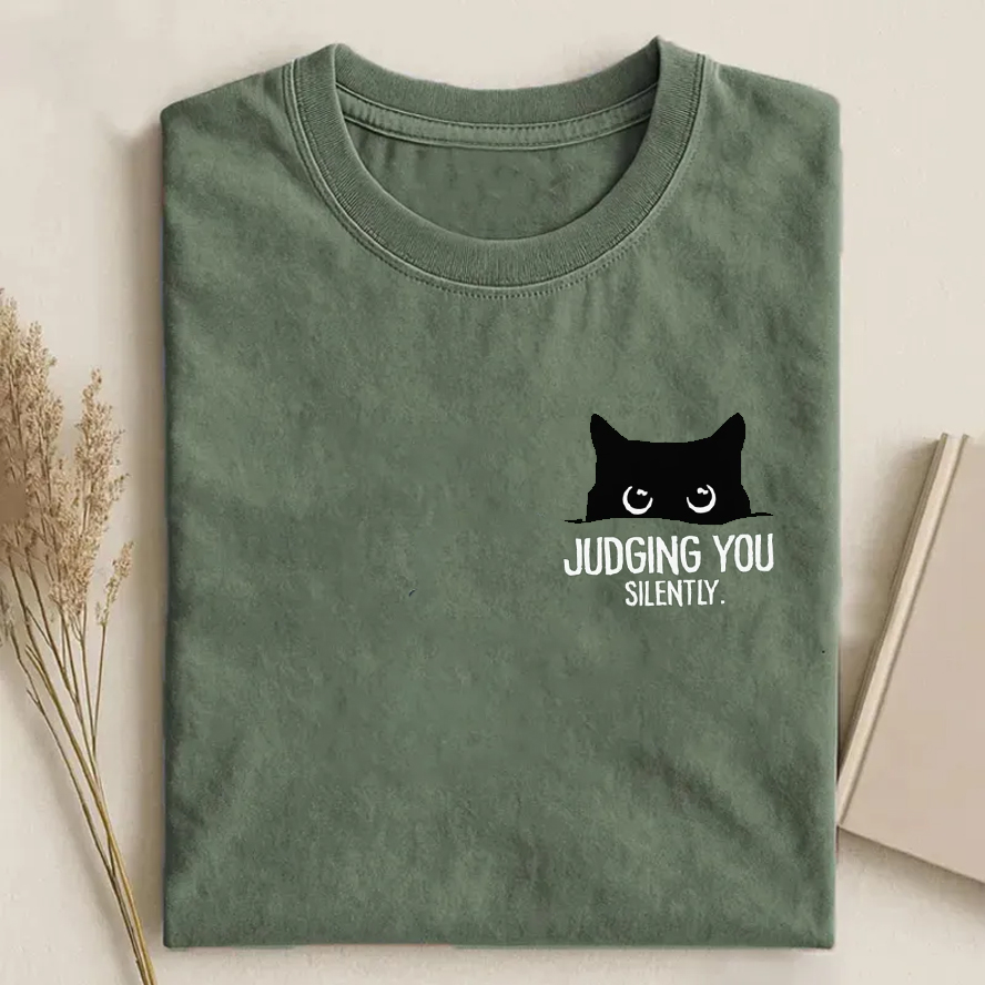 Unisex Judging You Silently Cat Printed Washed T-shirt