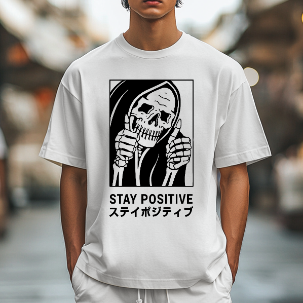 Stay Positive Skull Japanese Style Classic Tee