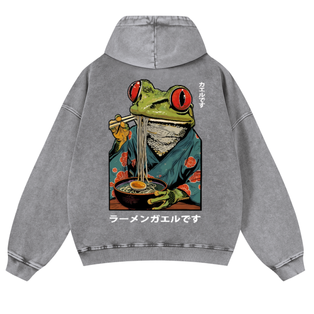 Frog Ramen Vintage Washed Cotton Back Art Hoodie
