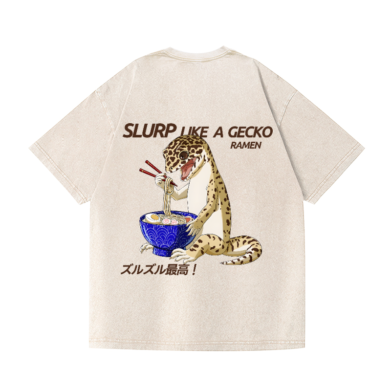 Gecko Vintage Wash Japanese Design Back Art T-Shirt