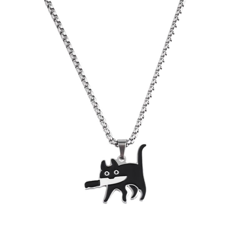 Cute Cat With Knife Stainless Steel Necklace