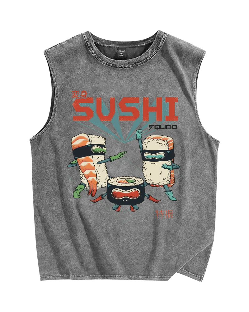 Masked Sushi Vintage Distressed Washed Tank Top