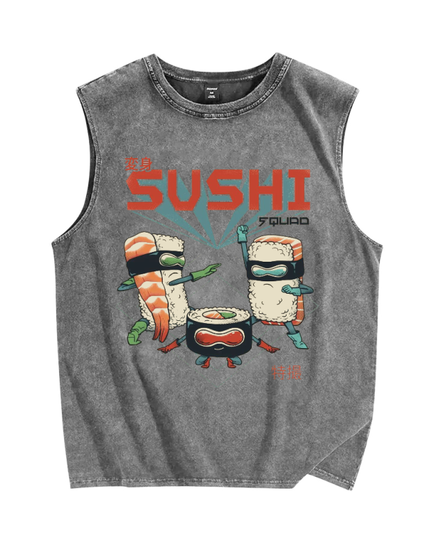 Masked Sushi Vintage Distressed Washed Tank Top