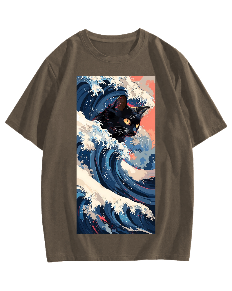 Cat of the Great Wave off Kanagawa Cotton casual T-shirt