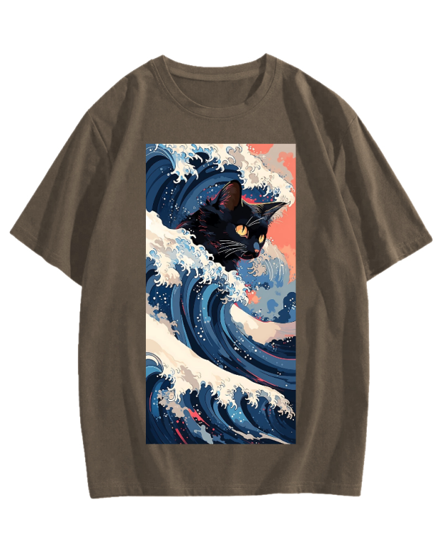 Cat of the Great Wave off Kanagawa Cotton casual T-shirt