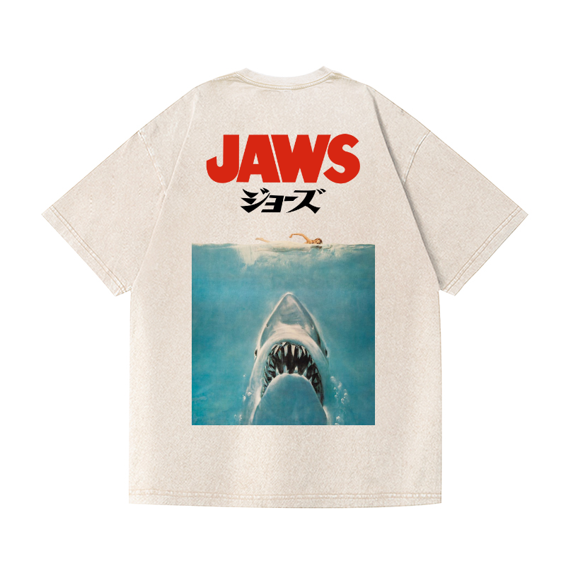 Jaws Shark Vintage Wash Japanese Design Back Art T-Shirt