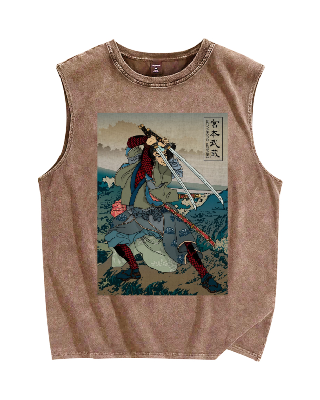 Japanese Ukiyo-e Miyamoto Musashi Vintage Distressed Washed Tank Top
