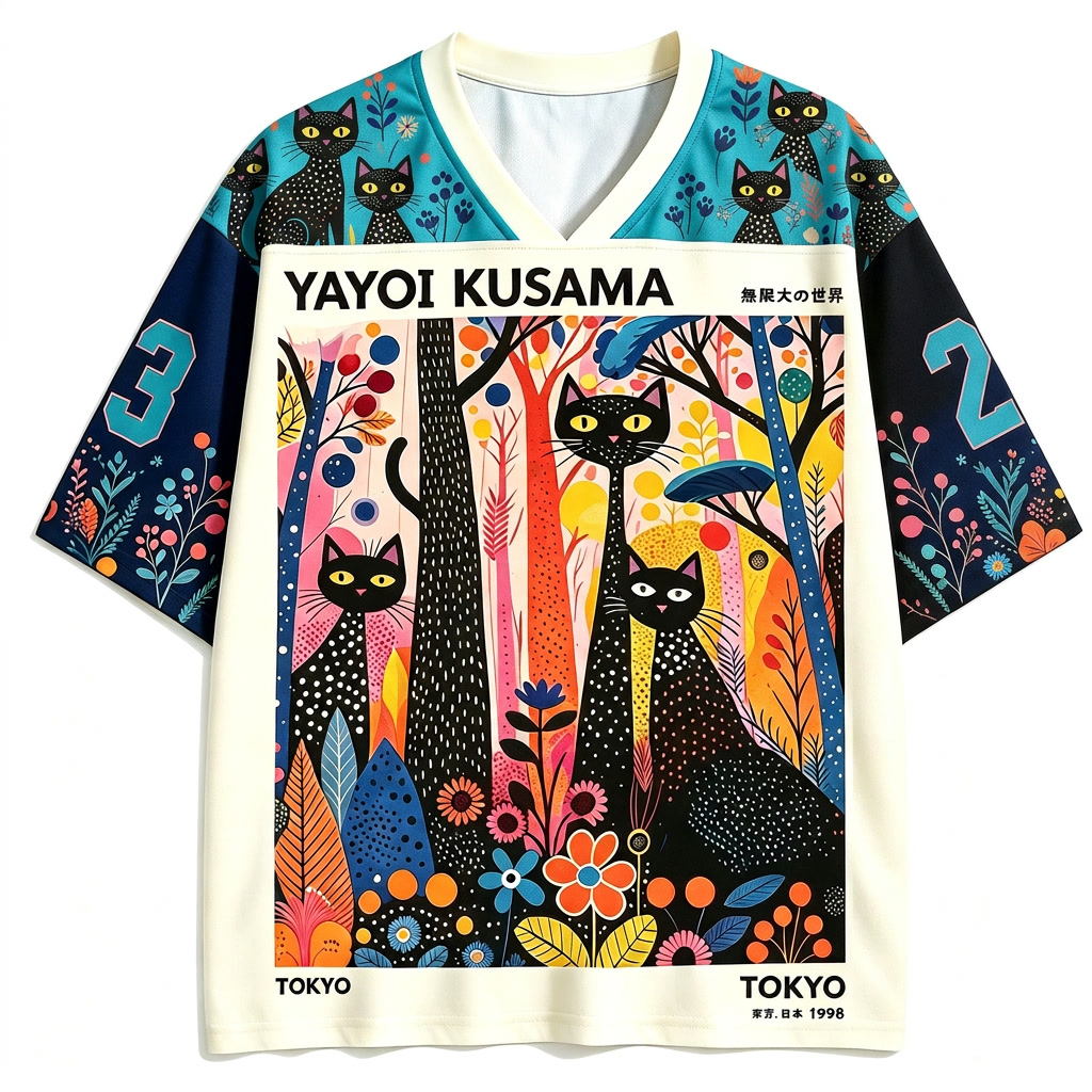Yayoi Kusama Style Polka Dot Cat Jersey Shirts
