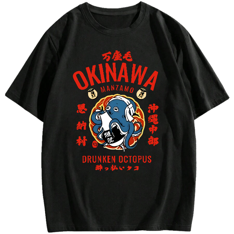 Okinawa Drunken Octopus Cotton casual T-shirt