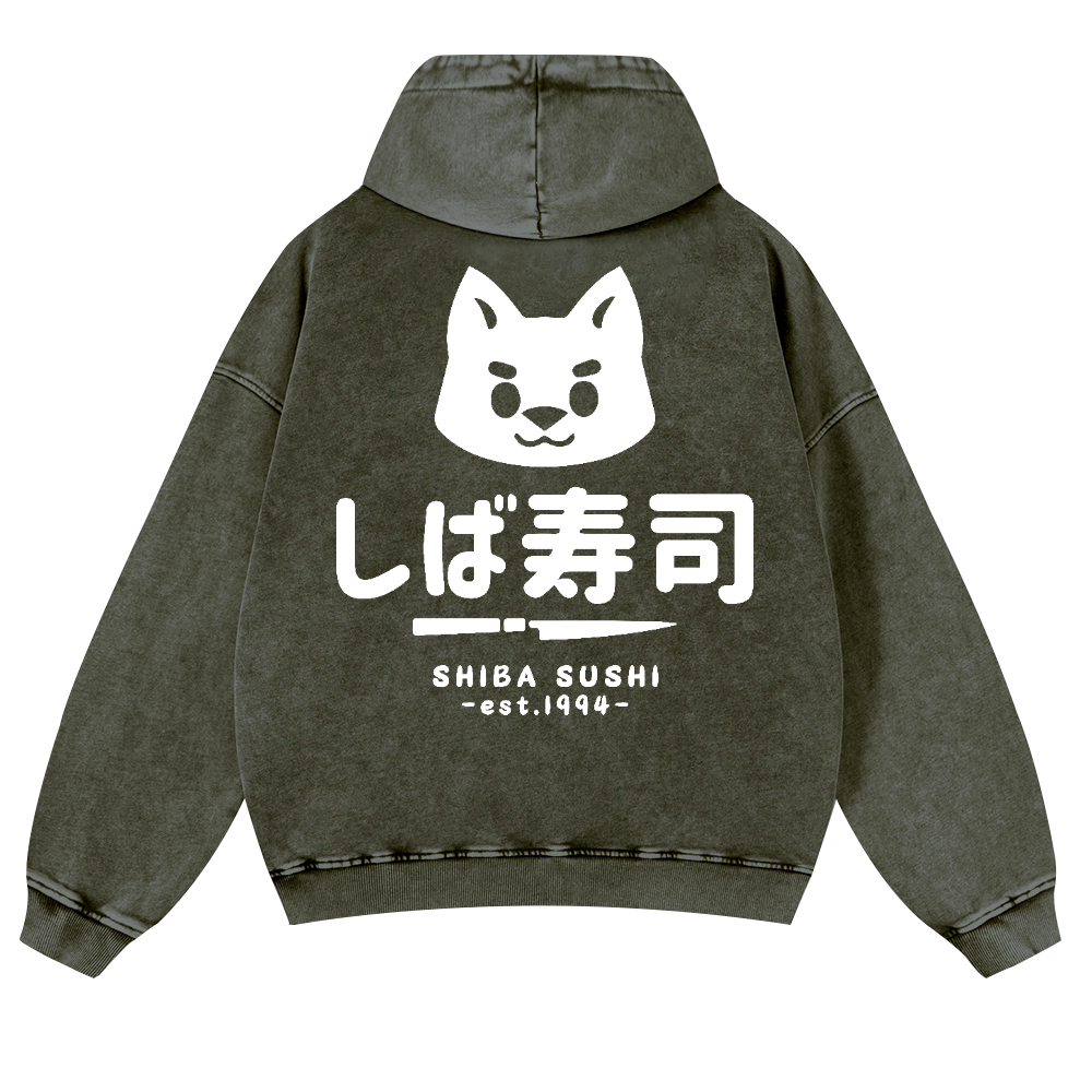 Shiba Sushi Vintage Washed Cotton Back Art Hoodie