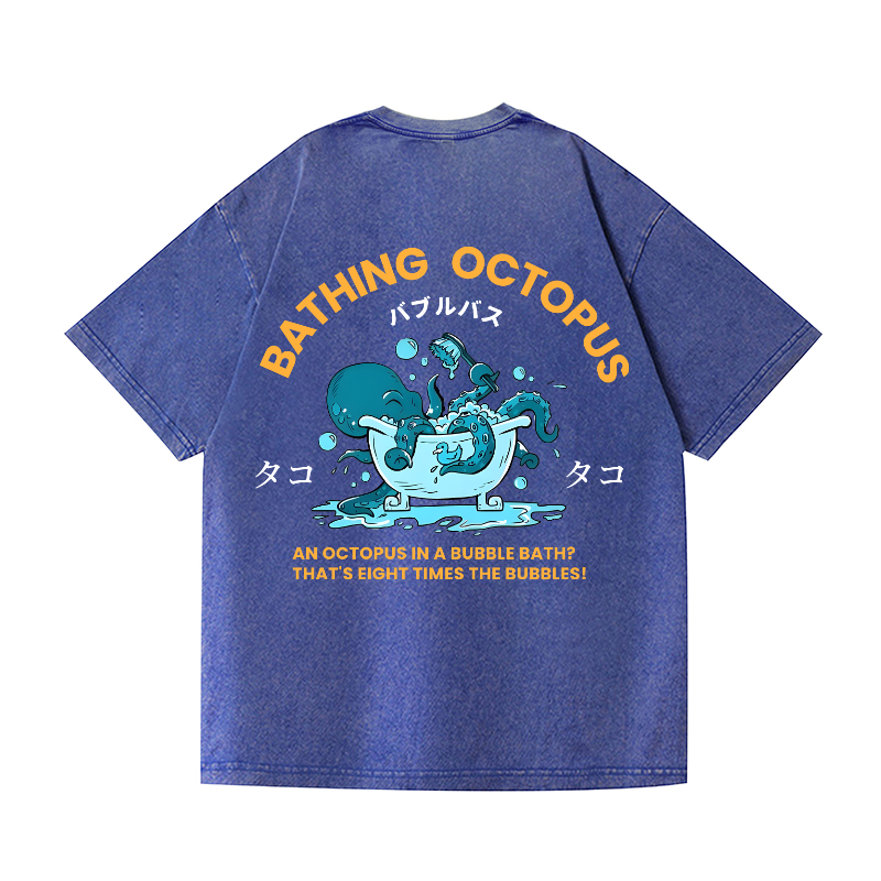 Bubble Bath Octopus Vintage Wash Japanese Design Back Art T-Shirt